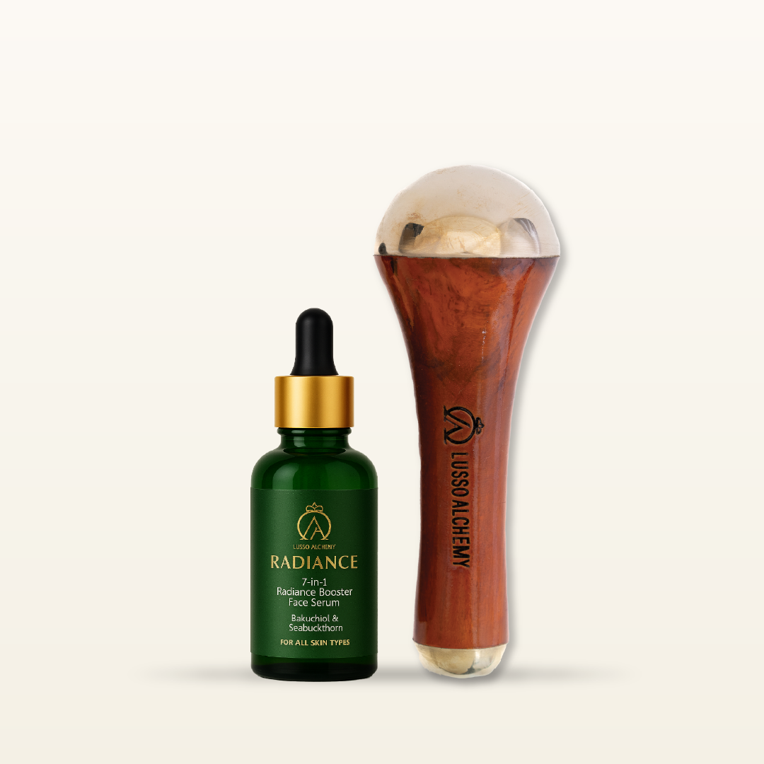 Radiance 7-in-1 Ayurvedic Face Serum & Kansa Wand Set | Bakuchiol & Seabuckthorn | Detox & Radiance