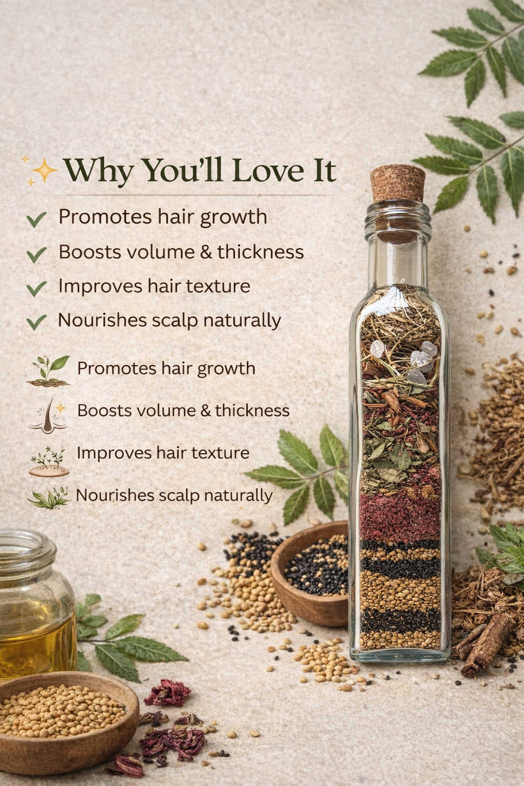 Herbal Hair Growth Infusion Bottle | DIY Oil Blend for Stronger, Thicker Hair (100% Natural)