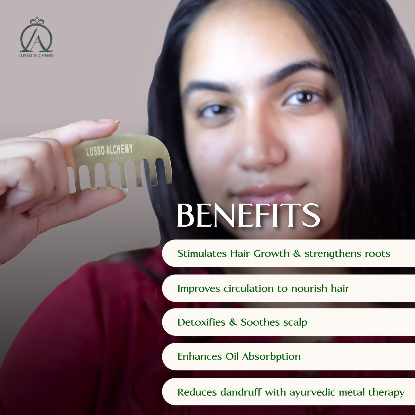 Kansa Comb | Handcrafted Bronze Scalp Massage Tool for Hair Growth, Hair Fall Control, Stronger Roots & Healthy Scalp