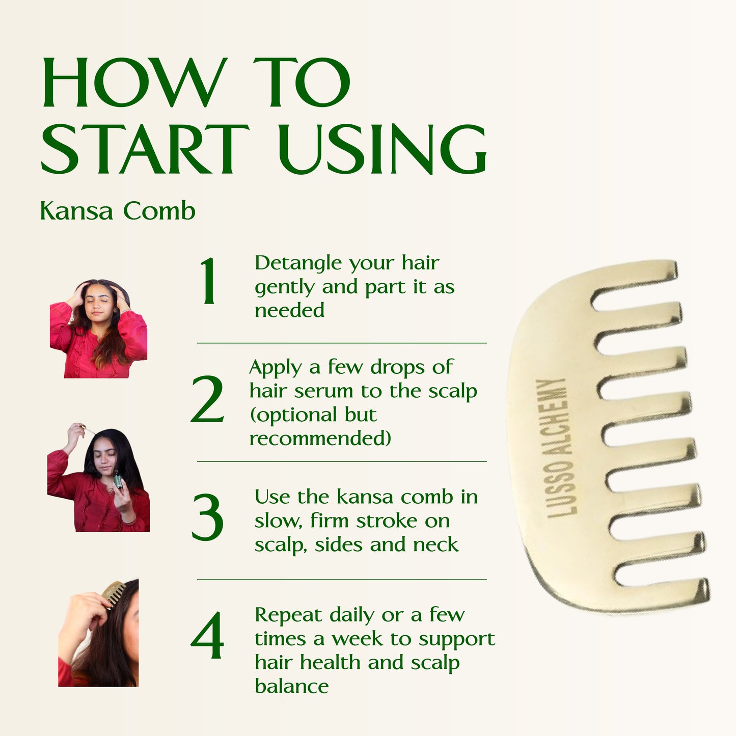 Kansa Comb | Handcrafted Bronze Scalp Massage Tool for Hair Growth, Hair Fall Control, Stronger Roots & Healthy Scalp