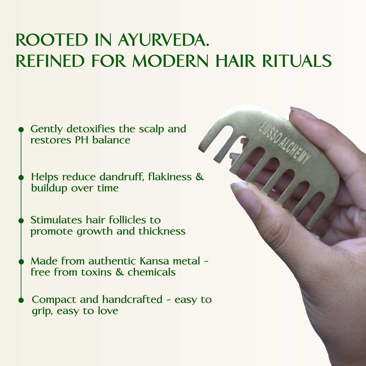 Kansa Comb | Handcrafted Bronze Scalp Massage Tool for Hair Growth, Hair Fall Control, Stronger Roots & Healthy Scalp