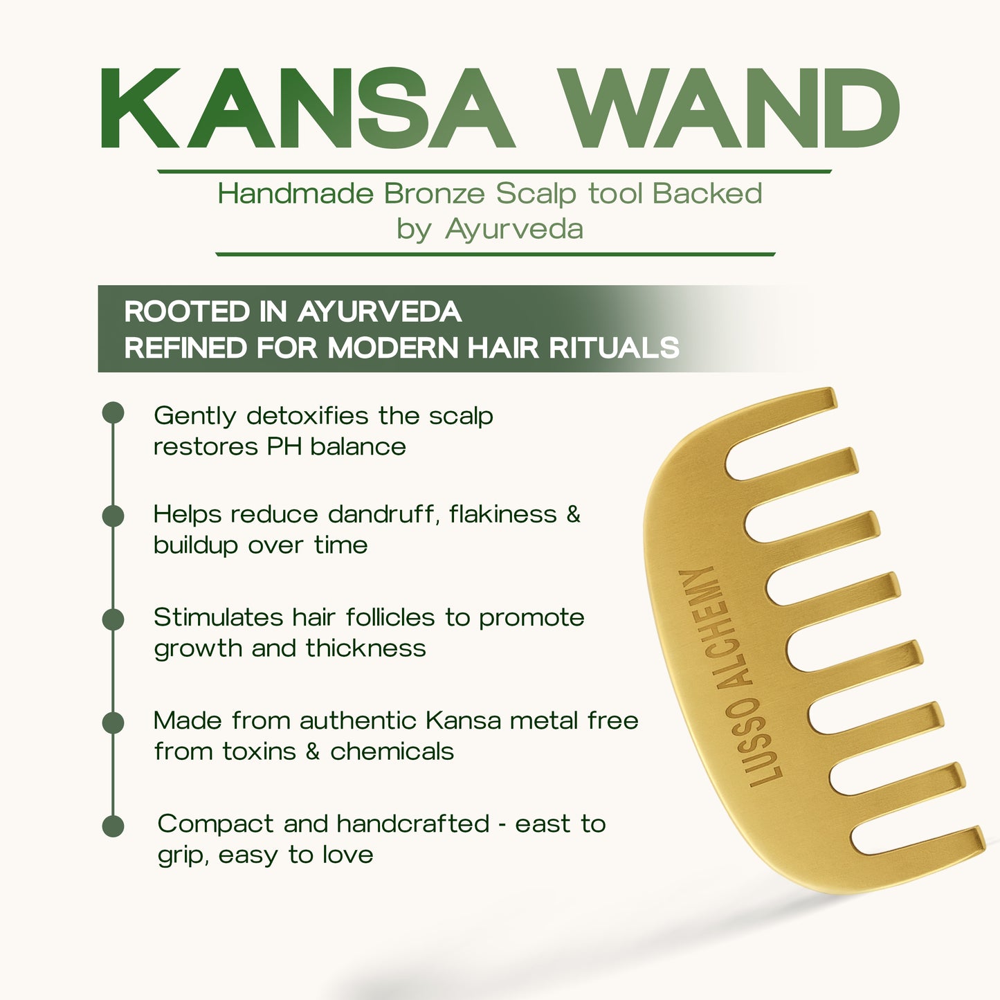 Kansa Comb | Bronze Scalp Massage Tool for Hair Growth & Hair Fall Control