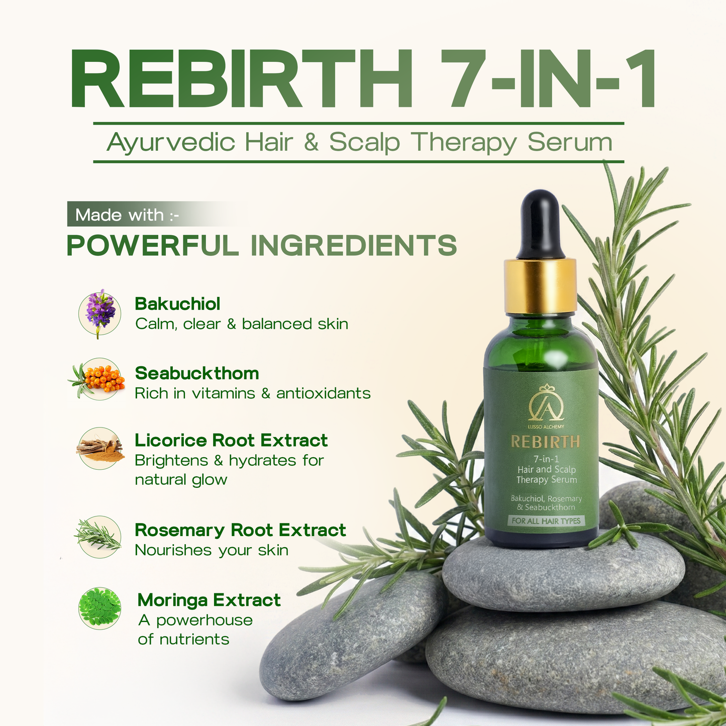 Rebirth 7-in-1 Hair Growth Serum | Anti Hair Fall, Nourishing & Non-Greasy