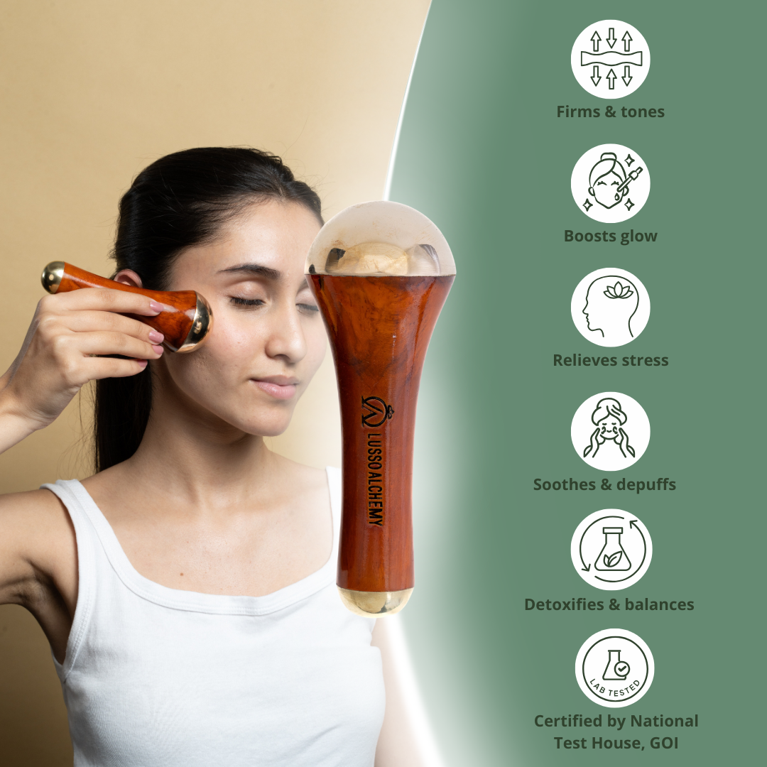 Natural Essence Ayurvedic Bath & Body Massage Oil & Kansa Wand Set | Hempseed, Rosehip & Moringa Oil | Detox & Radiance