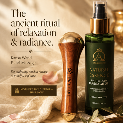 Natural Essence Ayurvedic Bath & Body Massage Oil & Kansa Wand Set | Hempseed, Rosehip & Moringa Oil | Detox & Radiance