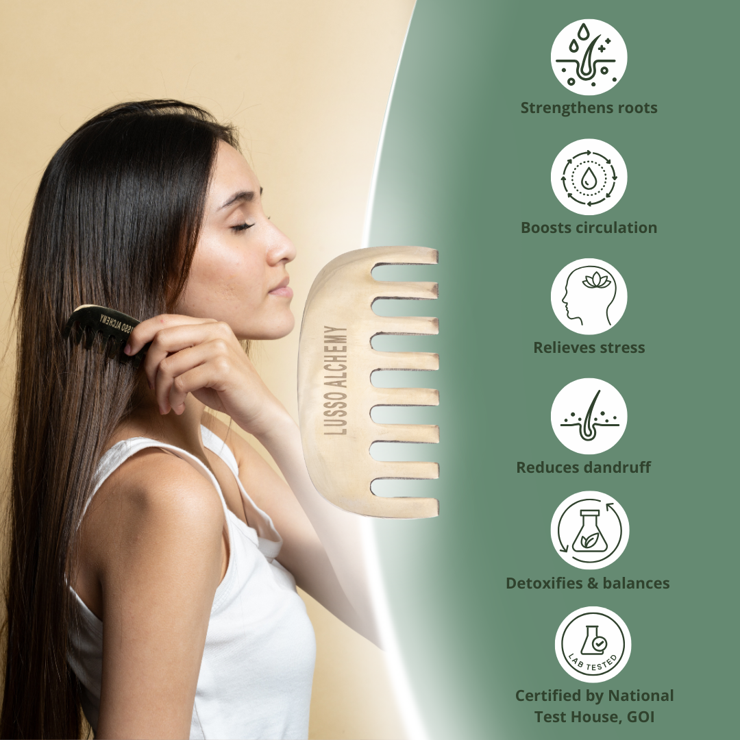 Rebirth 7-in-1 Ayurvedic Hair & Scalp Serum & Kansa Comb Set | Bakuchiol, Rosemary & Seabuckthorn | Hair Care & Scalp Massage