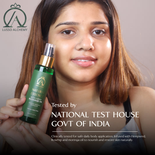 Natural Essence Ayurvedic Bath & Body Massage Oil | Hempseed, Rosehip & Moringa Oil | Non-Greasy, Rejuvenating, Healthy Smooth Skin