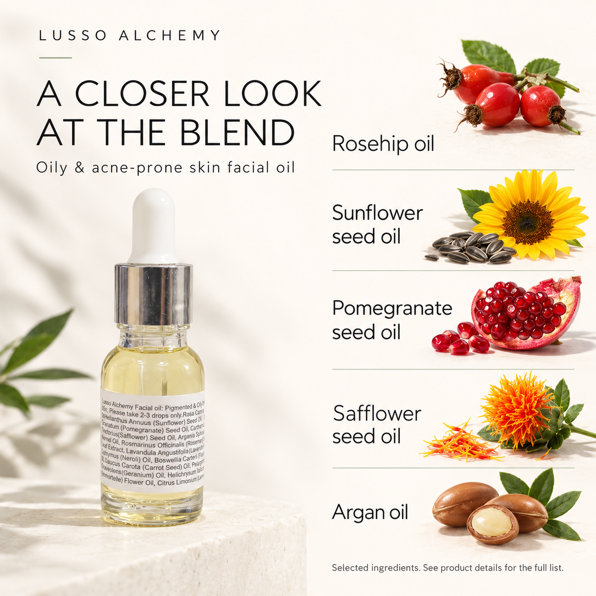Pigmentation & Acne-Prone Skin Facial Oil – Rosehip, Pomegranate & Argan | Lightweight Glow & Skin-Balancing Face Oil
