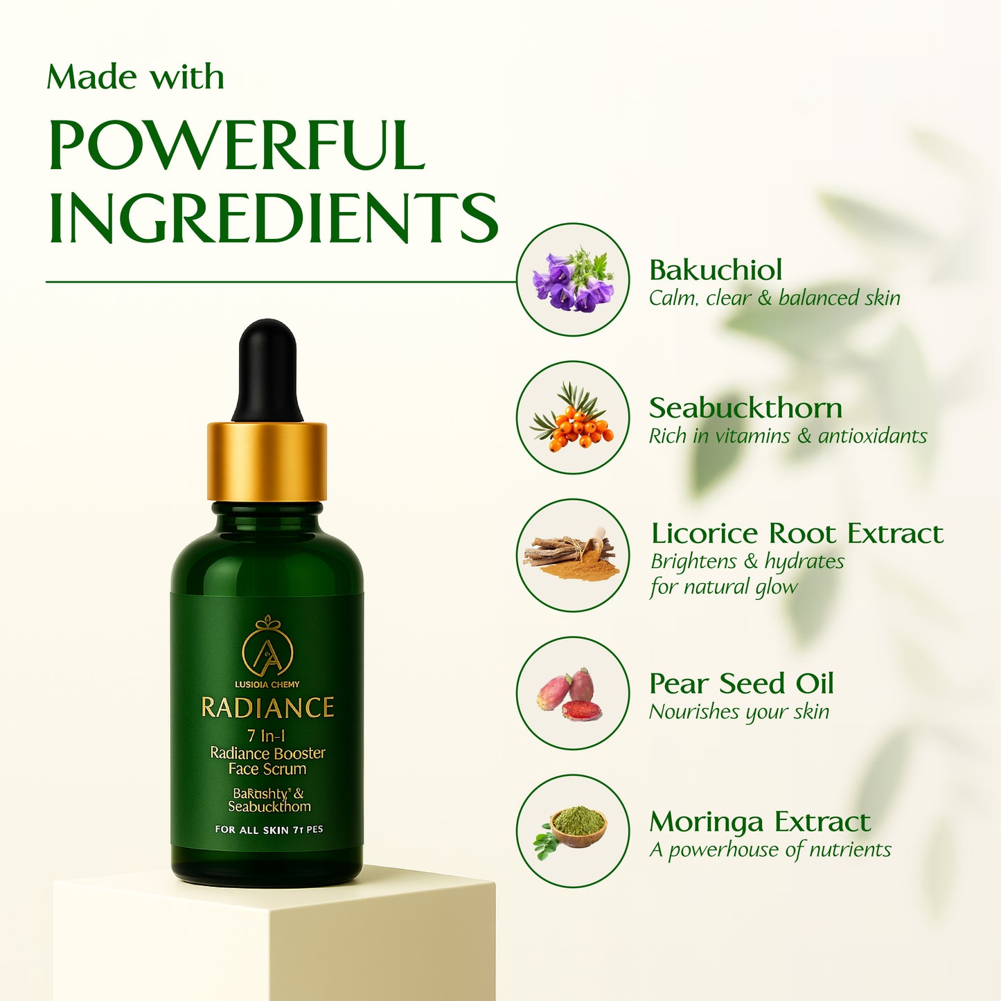 Radiance 7-in-1 Ayurvedic Face Serum | Bakuchiol & Seabuckthorn | Anti-aging, Glowing, Hydrated skin