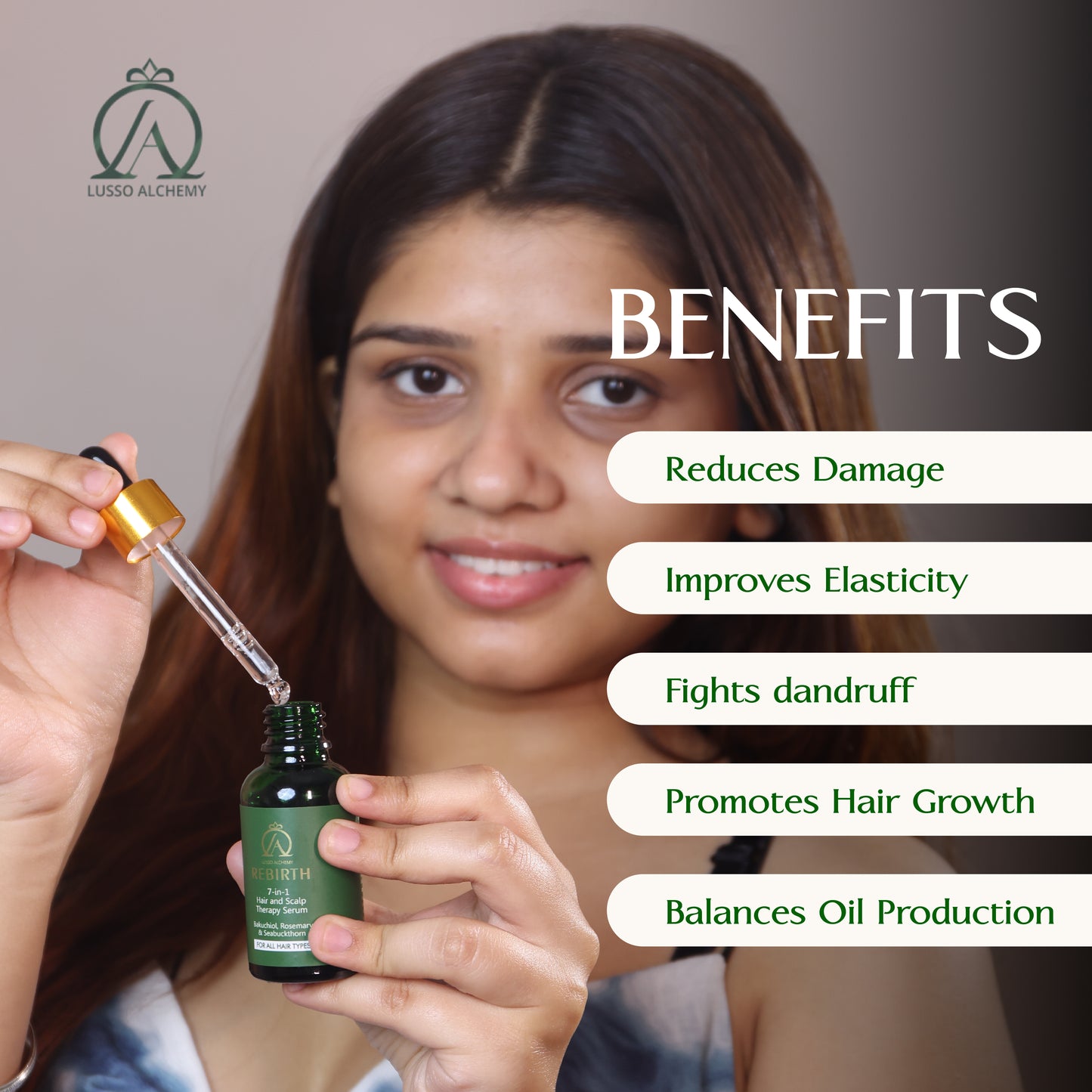 Rebirth 7-in-1 Ayurvedic Hair & Scalp Therapy Serum | Bakuchiol, Rosemary & Seabuckthorn | Non-Greasy, Deeply Nourishing, Hair Growth, Hair Fall Control