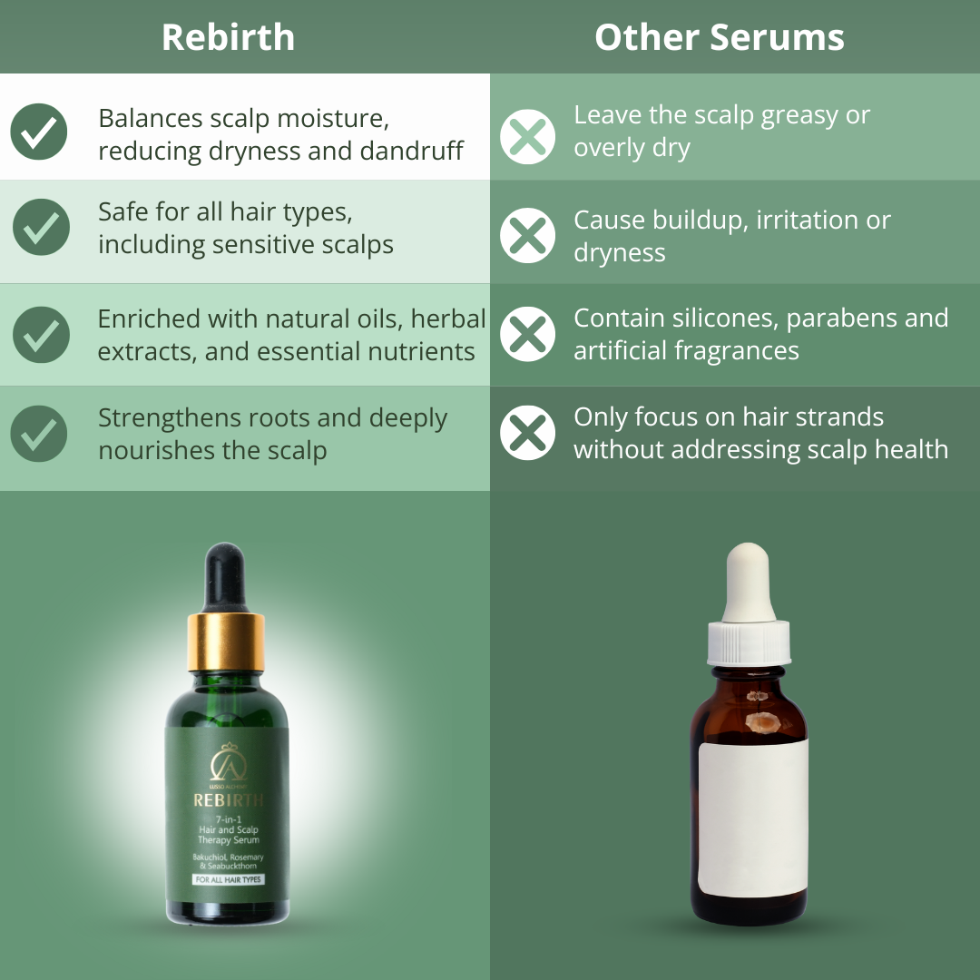 Rebirth 7-in-1 Ayurvedic Hair & Scalp Serum & Kansa Comb Set | Bakuchiol, Rosemary & Seabuckthorn | Hair Care & Scalp Massage