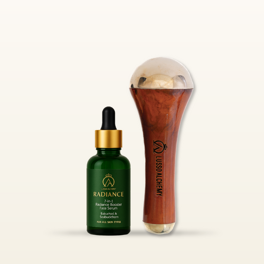 Radiance 7-in-1 Ayurvedic Face Serum & Kansa Wand Set | Bakuchiol & Seabuckthorn | Detox & Radiance
