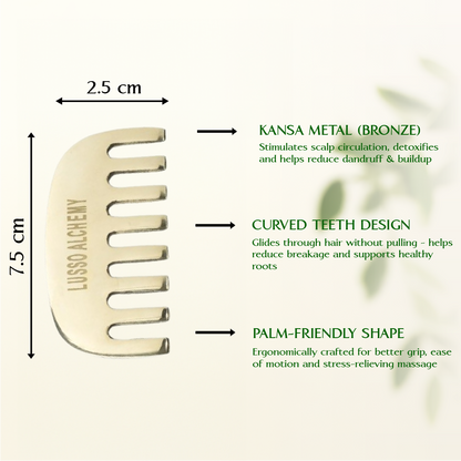 Rebirth 7-in-1 Ayurvedic Hair & Scalp Serum & Kansa Comb Set | Bakuchiol, Rosemary & Seabuckthorn | Hair Care & Scalp Massage