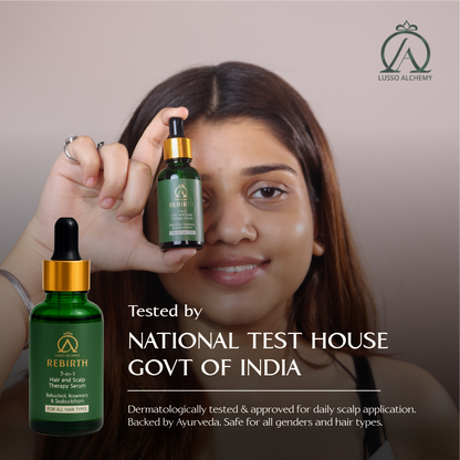 Rebirth 7-in-1 Ayurvedic Hair & Scalp Serum & Kansa Comb Set | Bakuchiol, Rosemary & Seabuckthorn | Hair Care & Scalp Massage