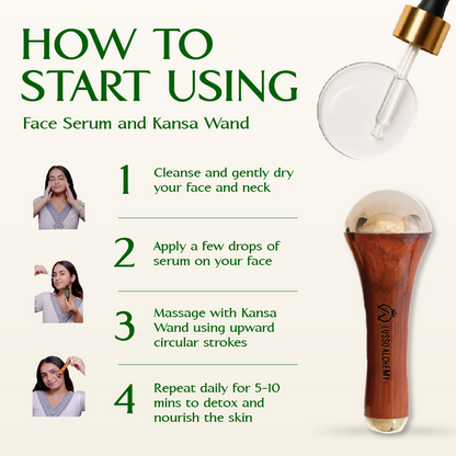 Radiance 7-in-1 Ayurvedic Face Serum & Kansa Wand Set | Bakuchiol & Seabuckthorn | Detox & Radiance