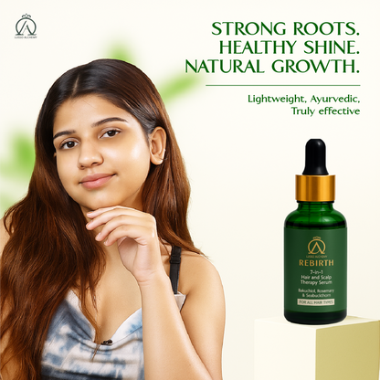 Rebirth 7-in-1 Ayurvedic Hair & Scalp Serum & Kansa Comb Set | Bakuchiol, Rosemary & Seabuckthorn | Hair Care & Scalp Massage