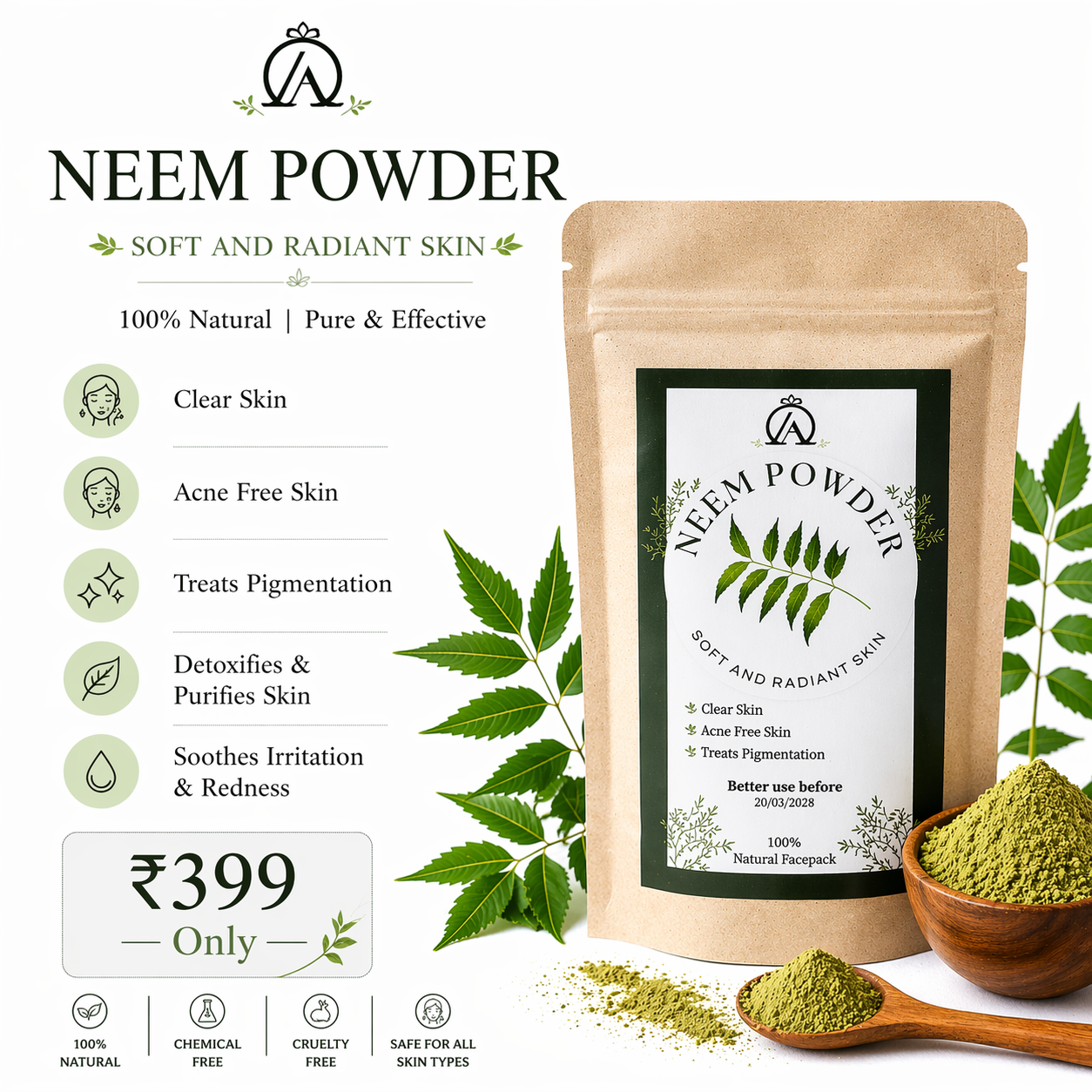Organic Face Pack Powder | Natural Skin Brightening & Acne Care (100% Herbal)