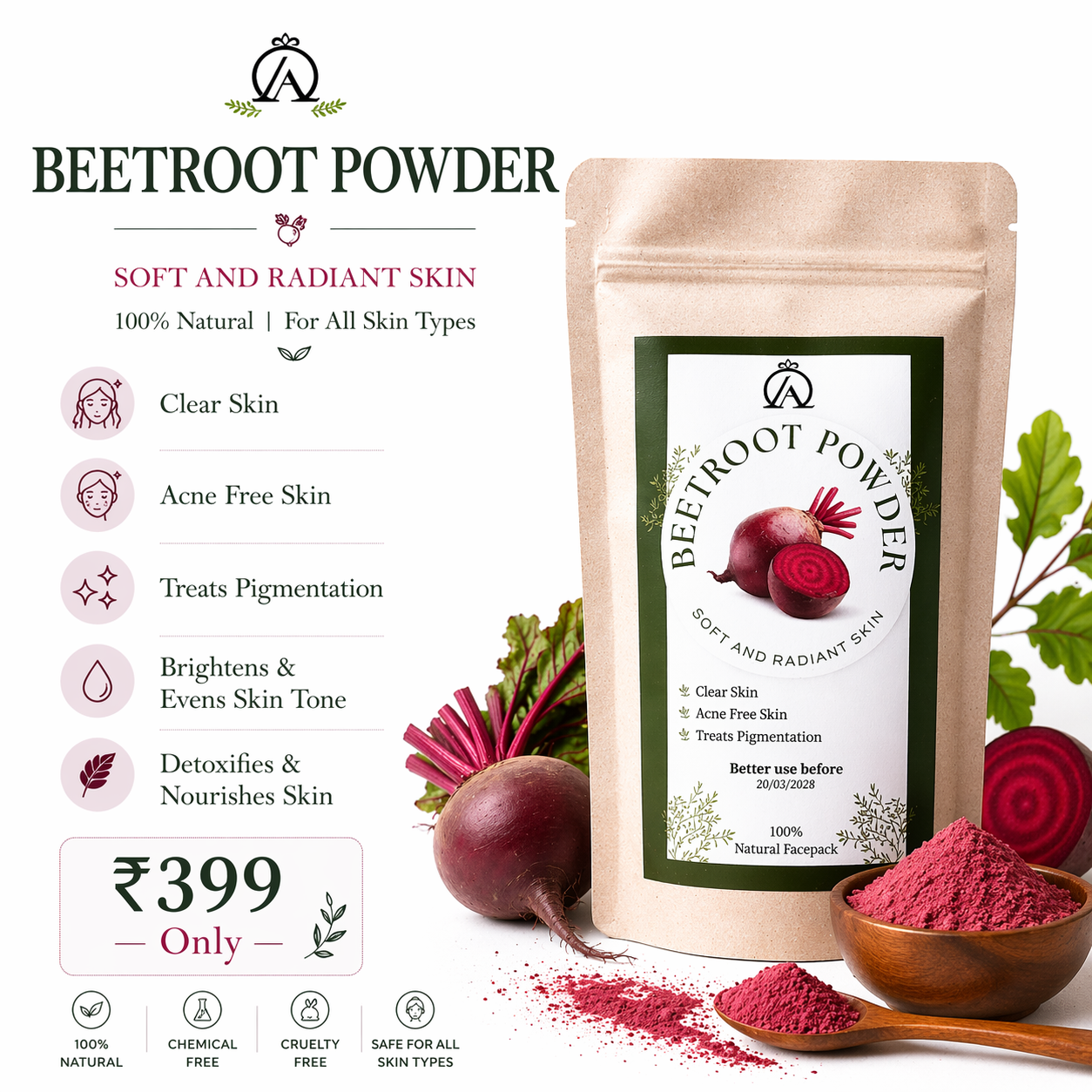 Organic Face Pack Powder | Natural Skin Brightening & Acne Care (100% Herbal)