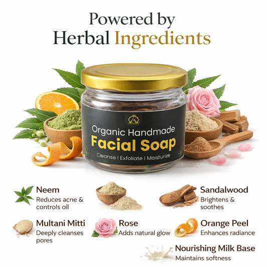 Herbal Brightening & Acne Control Facial Soap with Sandalwood, Neem & Multani Mitti | Natural Glow Face Cleansing Bar