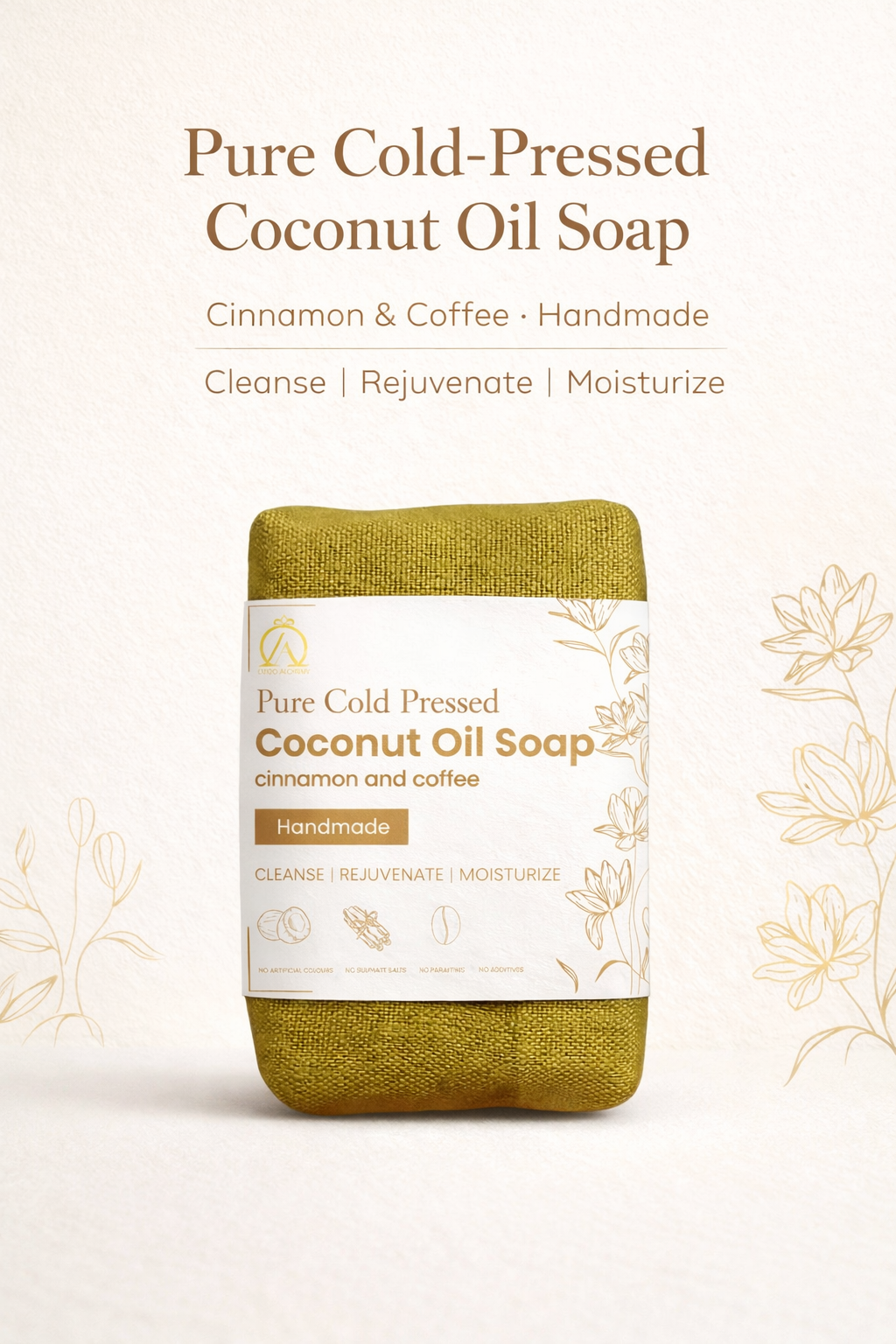 Pure Cold-Pressed Coconut Oil Soap with Cinnamon & Coffee | Handmade Natural Bath Soap