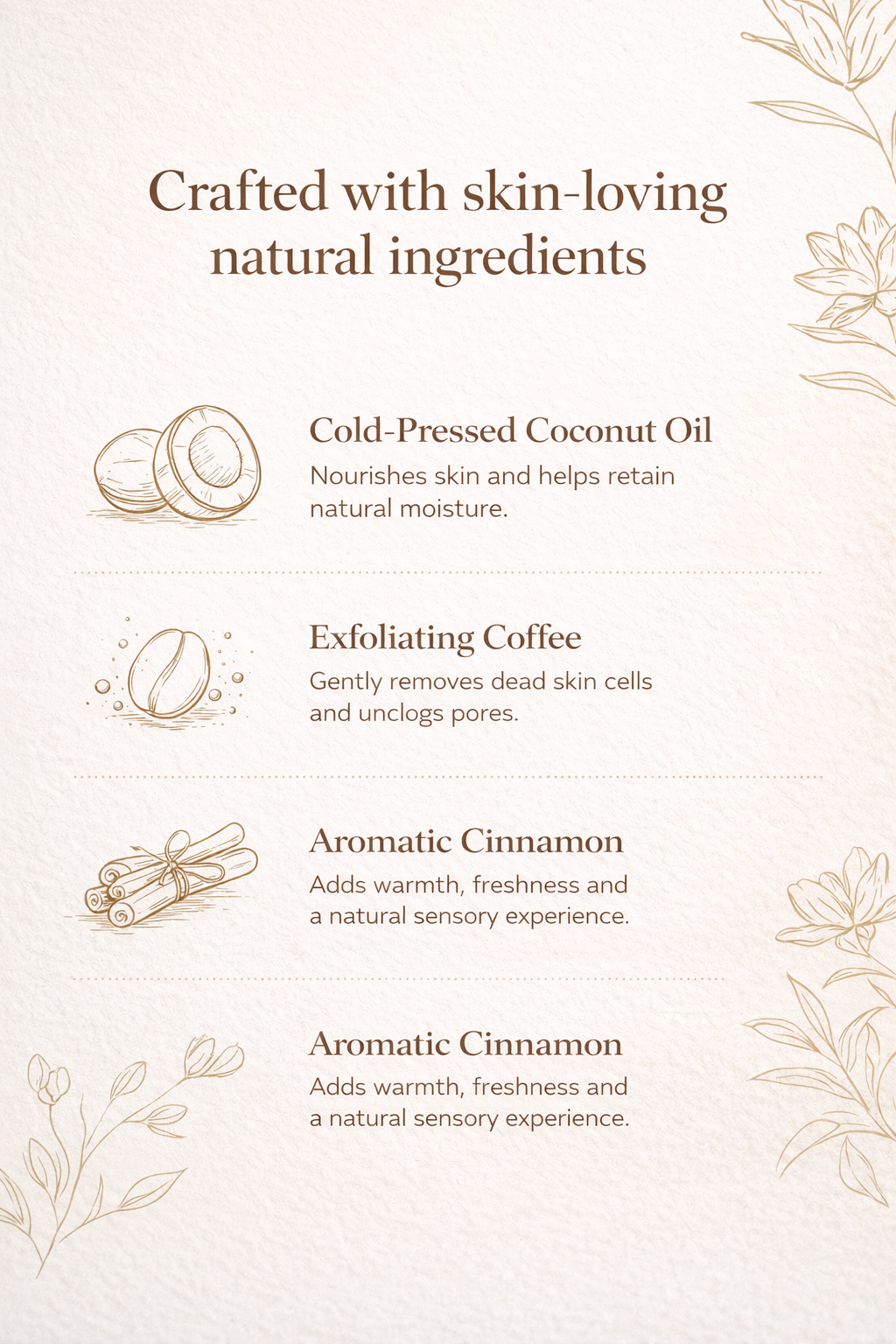 Pure Cold-Pressed Coconut Oil Soap with Cinnamon & Coffee | Handmade Natural Bath Soap