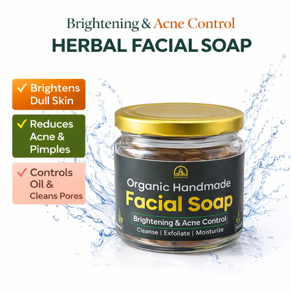 Herbal Brightening & Acne Control Facial Soap with Sandalwood, Neem & Multani Mitti | Natural Glow Face Cleansing Bar
