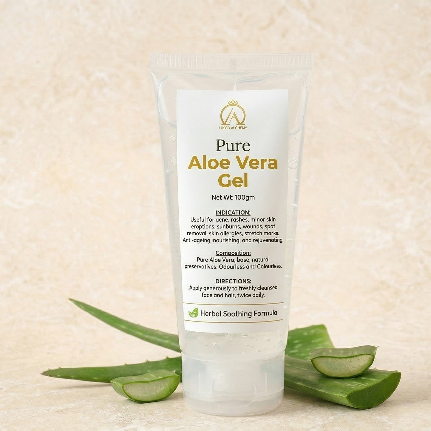 Lusso Alchemy: Pure Aloe Vera Gel | The Ultimate Soothing, Hydrating, & Ayurvedic Ritual (100gm)