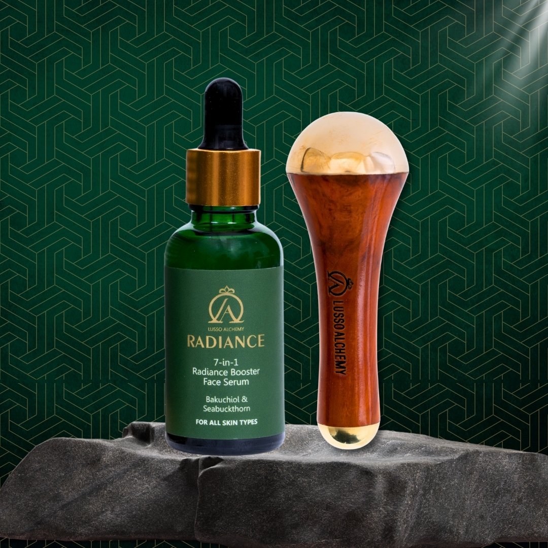 Radiance 7-in-1 Ayurvedic Face Serum & Kansa Wand Set | Bakuchiol & Seabuckthorn | Detox & Radiance