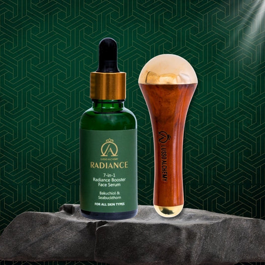 Radiance 7-in-1 Ayurvedic Face Serum & Kansa Wand Set | Bakuchiol & Seabuckthorn | Detox & Radiance