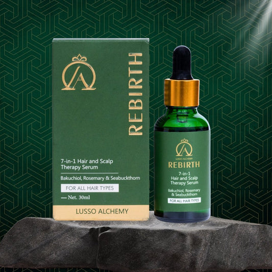Rebirth 7-in-1 Ayurvedic Hair & Scalp Therapy Serum | Bakuchiol, Rosemary & Seabuckthorn | Non-Greasy, Deeply Nourishing, Hair Growth, Hair Fall Control