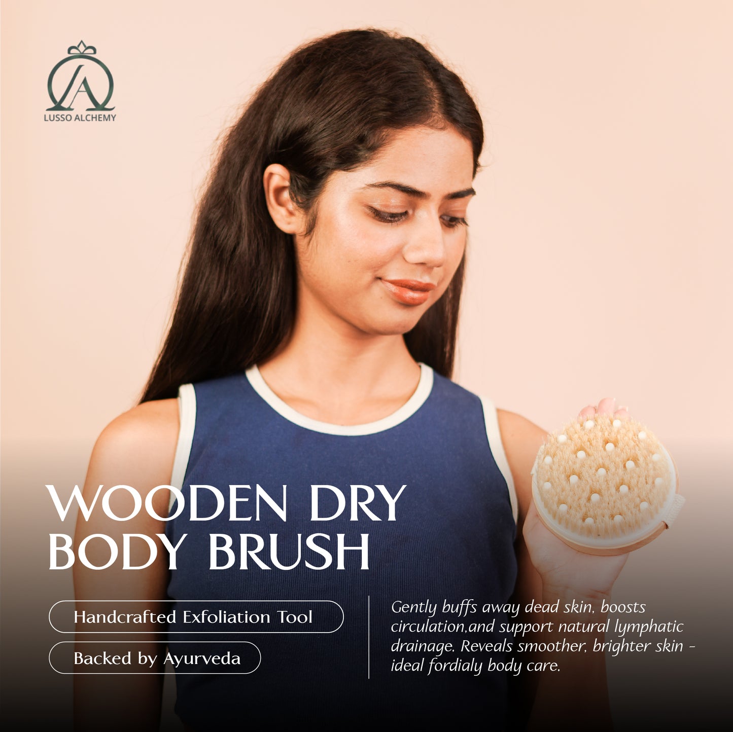 Abhyanga Body Glow Ritual Combo | Dry Brush + Natural Essence Massage Oil | Exfoliation, Lymphatic Drainage & Deep Nourishment