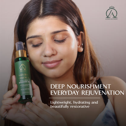 Natural Essence Ayurvedic Bath & Body Massage Oil & Kansa Wand Set | Hempseed, Rosehip & Moringa Oil | Detox & Radiance